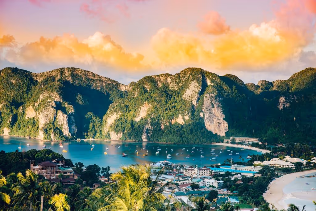 Thai landscape with deep blue lagoons, a dream place to spend retirement in the sun