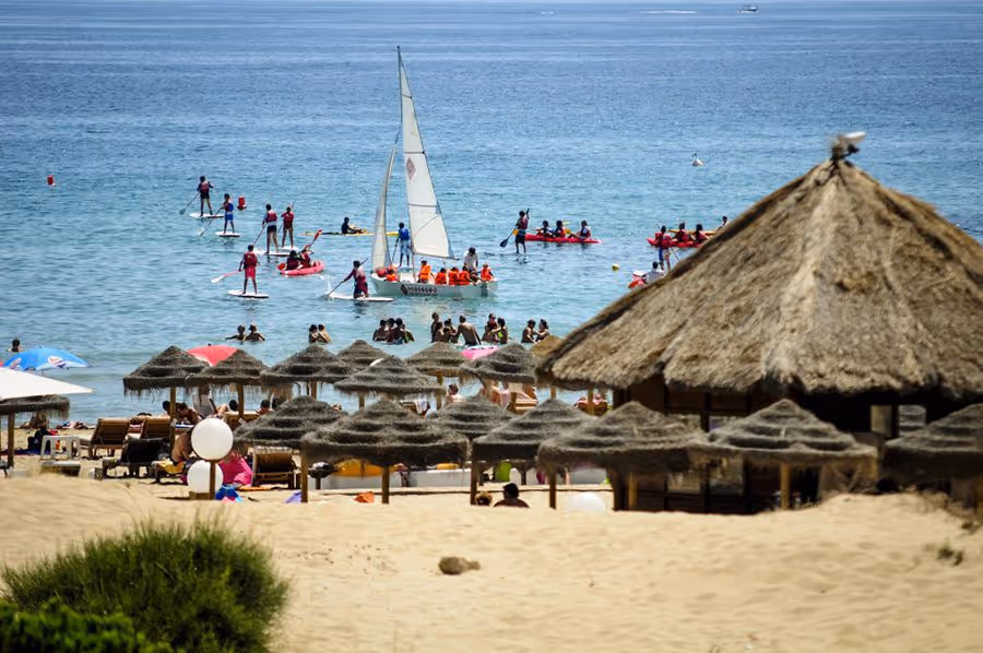 Beach in Elche with parasols, Costa Blanca