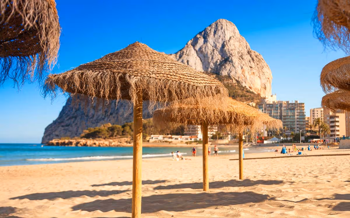 Costa Blanca beach with parasols