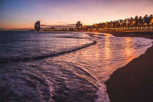 Barcelona beach at sunset