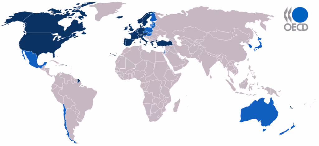 Map of Spain among the OECD countries