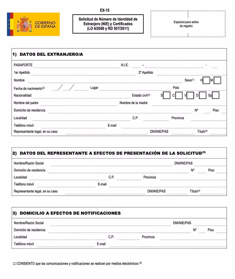 NIE application form EX-15