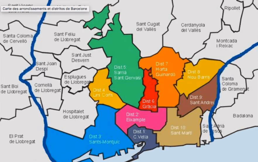 Living in Barcelona: map of the city's districts